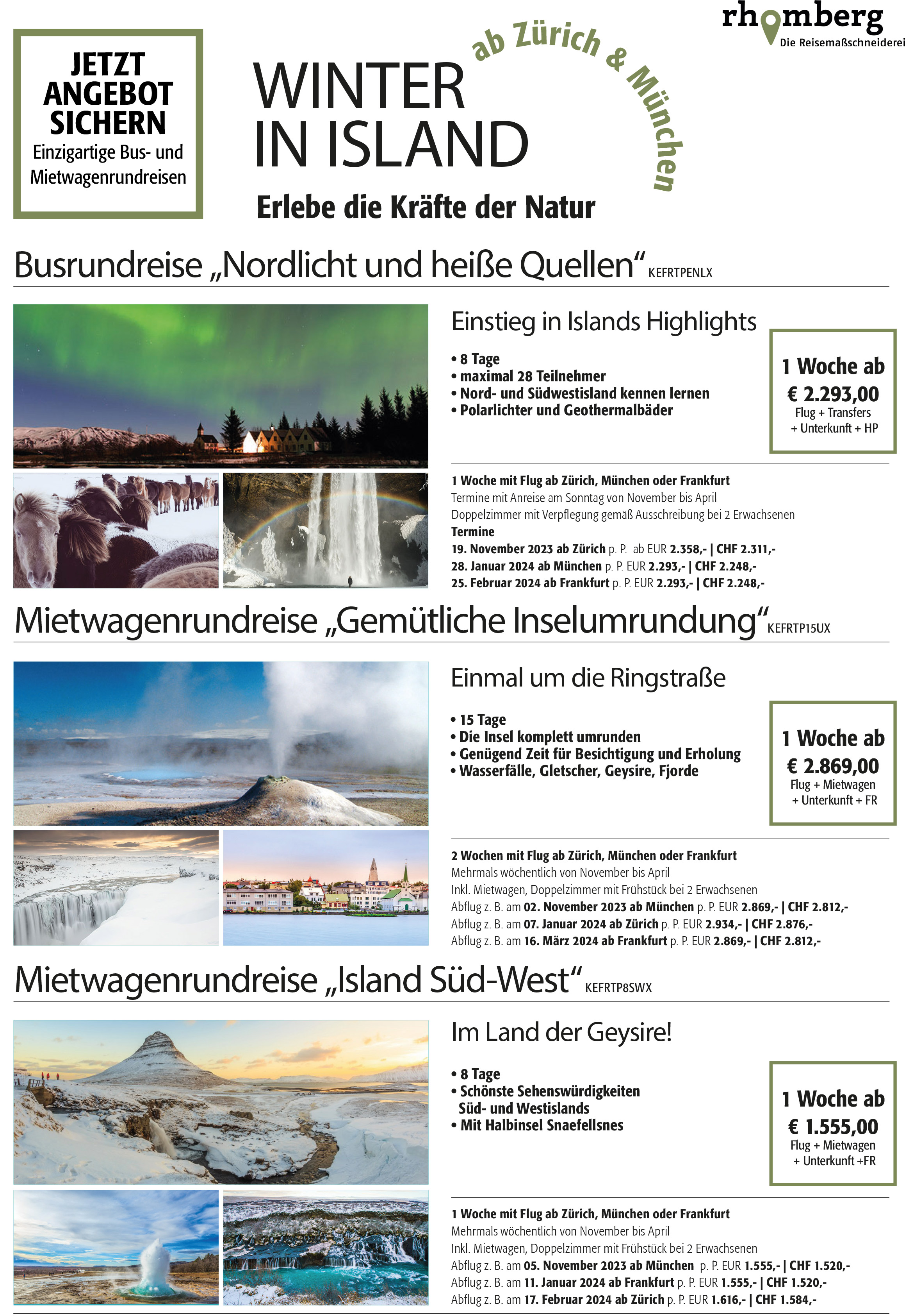 Island Rundreisen ab Zürich und München